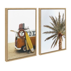 Kate and Laurel Sylvie Surfboard Paradise Framed Canvas Set by The Creative Bunch Studio, 2 Piece 18x24, Natural - 1 of 4