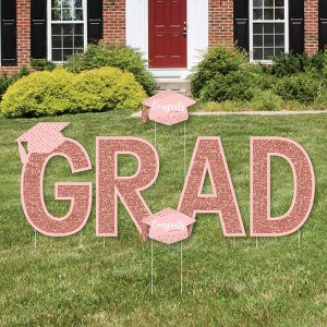 Big Dot of Happiness Rose Gold Grad - Yard Sign Outdoor Lawn Decorations - Graduation Party Yard Signs - Grad - 1 of 4