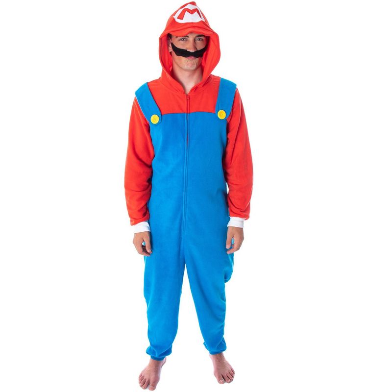 Super Mario Bros. Adult Mario Costume Microfleece Union Suit Pajama Outfit, 1 of 8