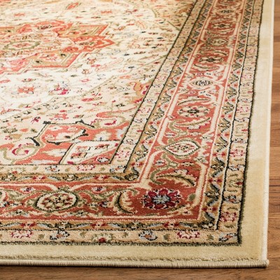 Ivory and Rust Floral Synthetic Rectangular Rug