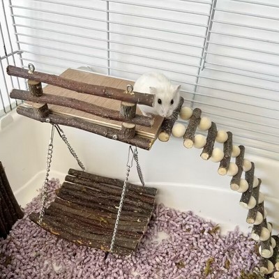 Wooden Hamster Platform Activity Platform with Bridge Playground Swing Accessories for Dwarf Hamsters Gerbils Small Pets Ladder Platform