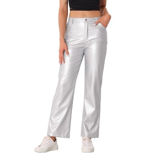 INSPIRE CHIC Women's High Waist Straight Leg Side Pockets Casual Punk Faux Leather Pants - 1 of 4
