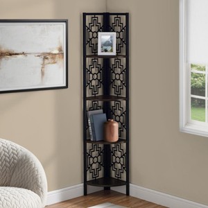 INFURNIC Decorative Bookshelf 4 Tier Corner Etagere with Dark Brown Wooden Shelves and Black Metal Frame, Black, 15.5"*11"*61.5" - 1 of 4