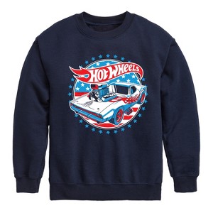 Boys' - Hot Wheels - Red, White and Blue Muscle Car Graphic Long Sleeve Fleece Sweatshirt - 1 of 4