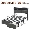 Homhougo Queen Bed Frame with Storage Headboard Led Lights Charging Station, Upholstered Queen Platform Bed Frames with 2 Drawers, Brown - 2 of 4