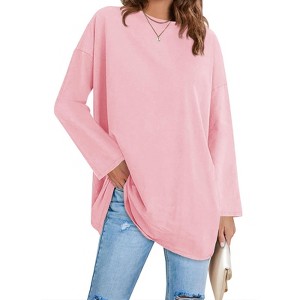 Imily Bela Women's Oversized Long Sleeve Crewneck Tunic Tops Soft Casual Loose Blouse - 1 of 4