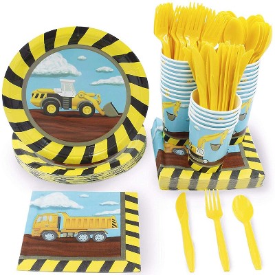 Juvale Construction Party Supplies, Disposable Dinnerware Set (Serves 24, 144 Pieces)