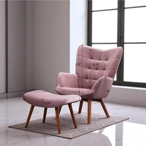 Mshliw Contemporary Velvet Tufted Accent Chair with Ottoman, Mid-Century Wingback Lounge Chair Set with Rubberwood Legs - 1 of 4