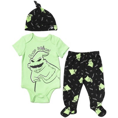 Image of Disney Nightmare Before Christmas Oogie Boogie Newborn Baby Boys 3 Piece Outfit Set: Bodysuit Pants Hat green / black Newborn