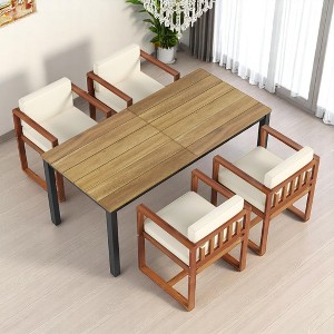 5-Piece Dining Table Set, Solid Acacia Wood Table with Iron Legs and 4 Matching Dining Chairs for Kitchen or Dining Room - 1 of 4
