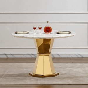 46" Modern Round Dining Table,High Gloss Faux Marble Top,Sturdy Stainless Steel Base for Kitchen and Dining Room - Maison Boucle - 1 of 4