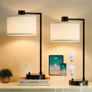 GTCLIGHTING Table Lamp for Bedroom Set of 2 with USB C+A Ports, Dimmable Bedside Lamp with Linen Lampshade, Modern Lamps for Living Room,Office - 1 of 4