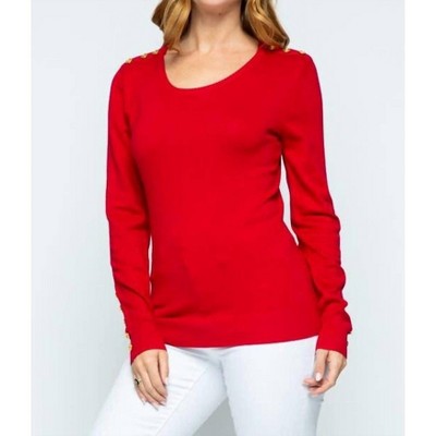 Women's Button Shoulder & Sleeve Sweater - Cielo
