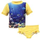 Hudson Baby Infant Girl Swim Rashguard Set, Girl Coral Reef