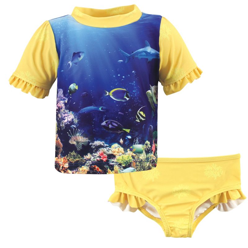 Hudson Baby Infant Girl Swim Rashguard Set, Girl Coral Reef, 1 of 6