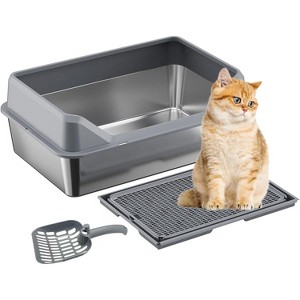 16" Stainless Steel Cat Litter Box, High-Sided Enclosed for Large Cats, Non-Stick & Leak-Proof, Easy Clean, with Double-Layer Litter Mat & Scoop - 1 of 4