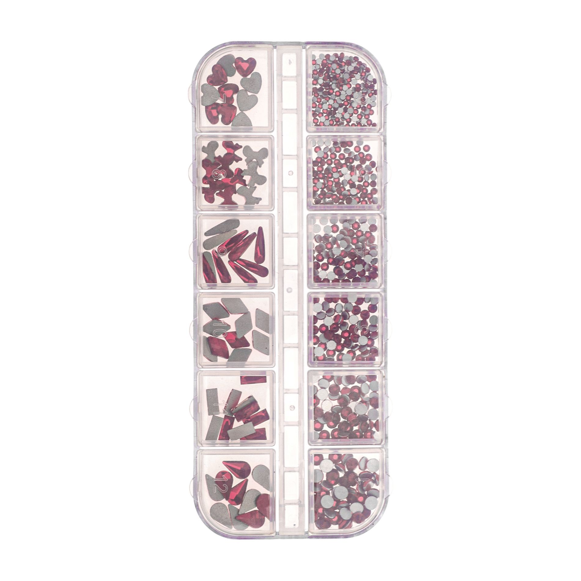 Unique Bargains 12 Grids Rhinestone Nail Supplies Red 1 Set