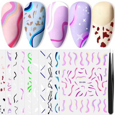 Saviland Unisex 10 Sheets Glitter Floral 3D Self-Adhesive Nail Art Stickers Set with Tweezer - Assorted Designs.