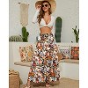 Women's 2025 Boho Chiffon Maxi Skirt - Flowy Pleated A-Line Long Skirt with Elastic Waist Coffee Floral-24 - 2 of 4