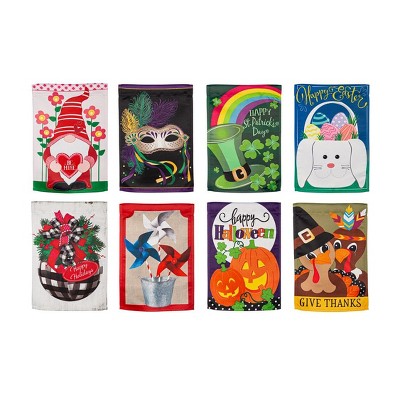 Evergreen Seasonal Suede Garden Flag Set of 8, Whimsical