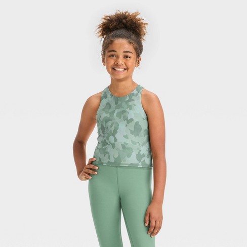 Girls' Cropped Tank Top - All In Motion™ Olive Green XS