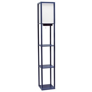 Floor Lamp Etagere Organizer Storage Shelf with 2 USB Charging Ports and Linen Shade - Simple Designs - 1 of 4