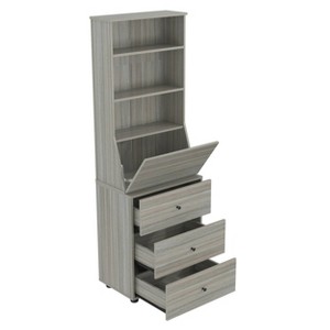 Computer Credenza Workcenter Gray - Inval: Smoke Oak Laminate, Glass Doors, Cable Management - 1 of 4