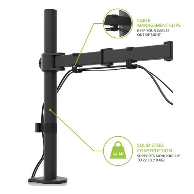 Black Powder-Coated Aluminum Full-Motion Desk Monitor Mount