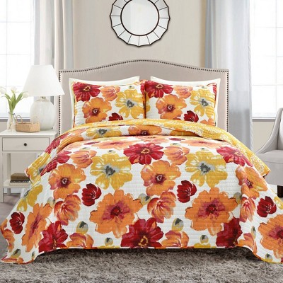 3pc Full/queen Leah Quilt Set Red/orange - Lush Décor : Target