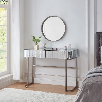 TOBILI 39" Mirrored Makeup Vanity Table with Stainless Steel Base, Mirrored Console Dressing Table with 2 Drawers,Silver