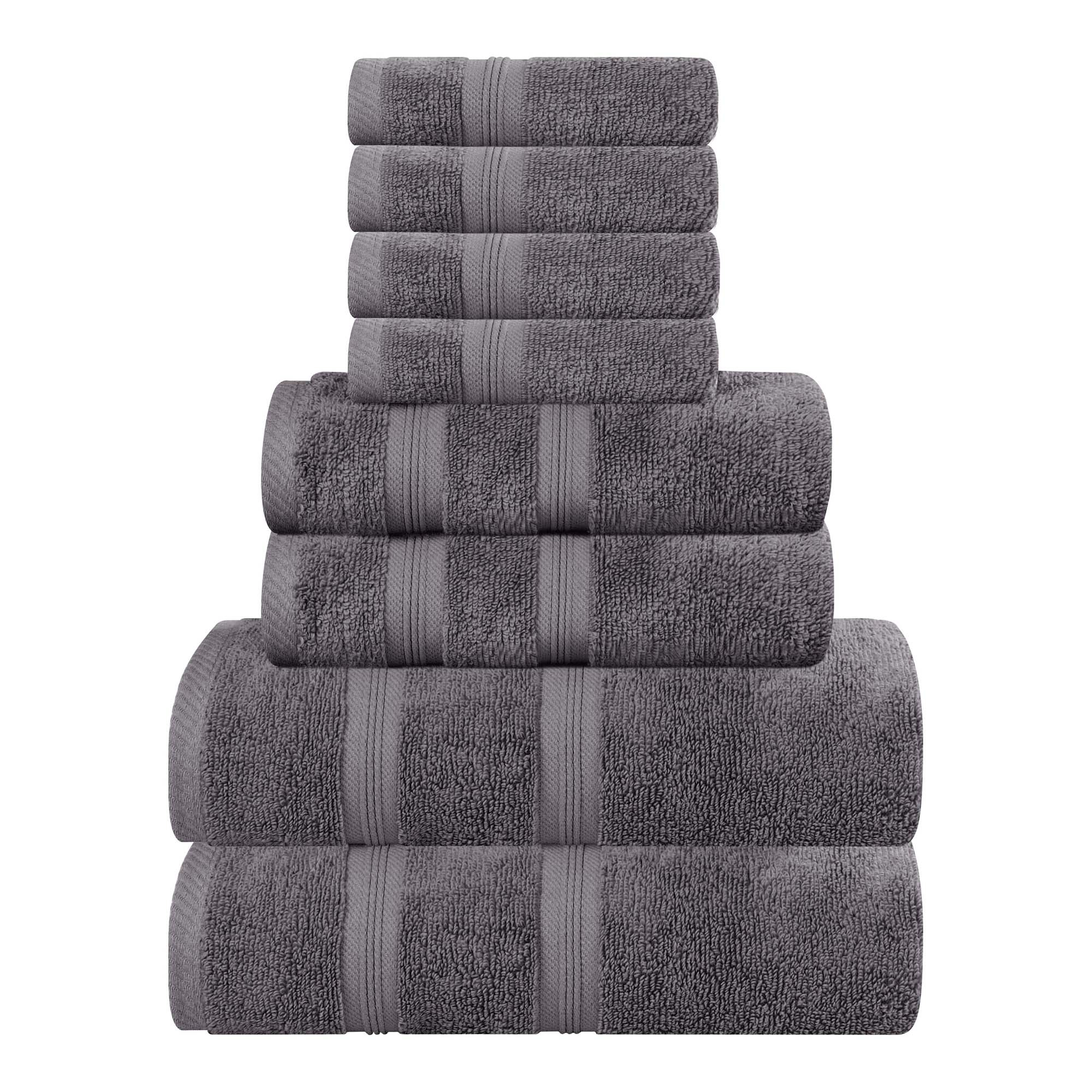 Smart Dry Cotton Medium Weight Solid 8 Piece Towel Set, Grey - Blue Nile Mills