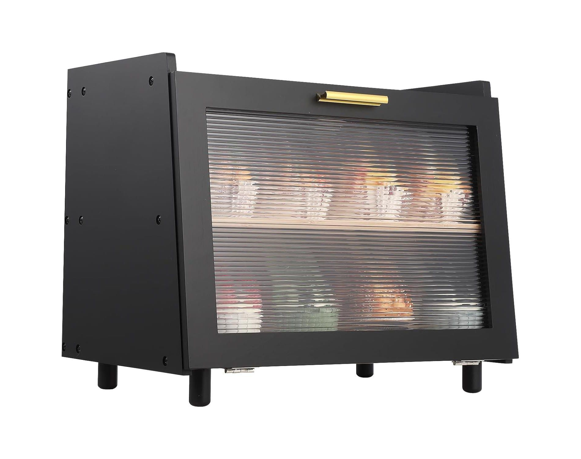 Acekool 2-Layer Bread Box, Modern Countertop Bread Storage with Fence Top, Transparent Door, Corner Bread Keeper, Black