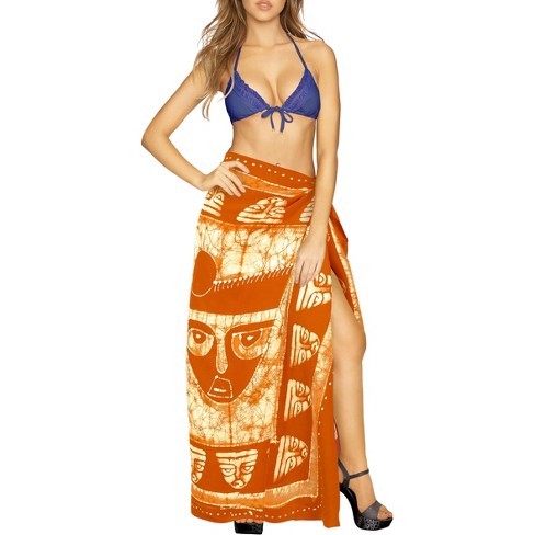 LA LEELA Women's Summer Beach Wrap Bikini Wraps Sarong Swimwear Cover up Skirt Bathing suit Swimsuit Pareo Coverups for Women One Size Orange,Abstract - image 1 of 4