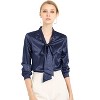 INSPIRE CHIC Women's Irregular Dotted Printed Work Long Sleeve Front Tie V Neck Blouse - 4 of 4