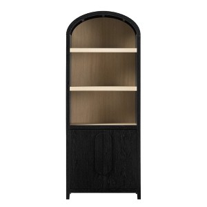 Vynxaria Modern Black 3-Shelf Open Arched Bookshelf Cabinet with Concealed Storage - 1 of 4