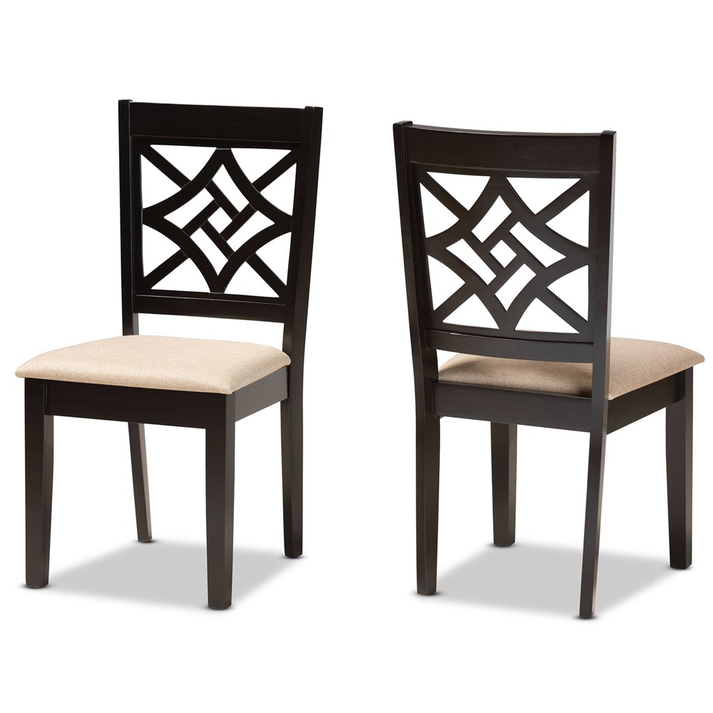 Photos - Chair 2pc Nicolette Fabric and Wood Dining  Set Brown - Baxton Studio: Con