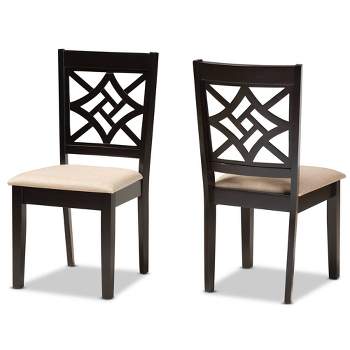 2pc Nicolette Fabric and Wood Dining Chairs Set - Baxton Studio