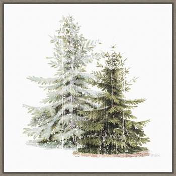 22" x 22" Vintage Wooded Holiday Trees in Snow Framed Wall Canvas Brown - Amanti Art