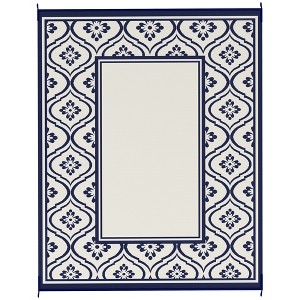 Reversible Outdoor Rug, Waterproof Plastic Straw with Carry Bag, Blue & White Gourd Border - 1 of 4
