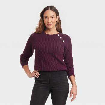 Knox Rose Women's Crewneck Pullover Sweater - (Purple, Large) at   Women's Clothing store