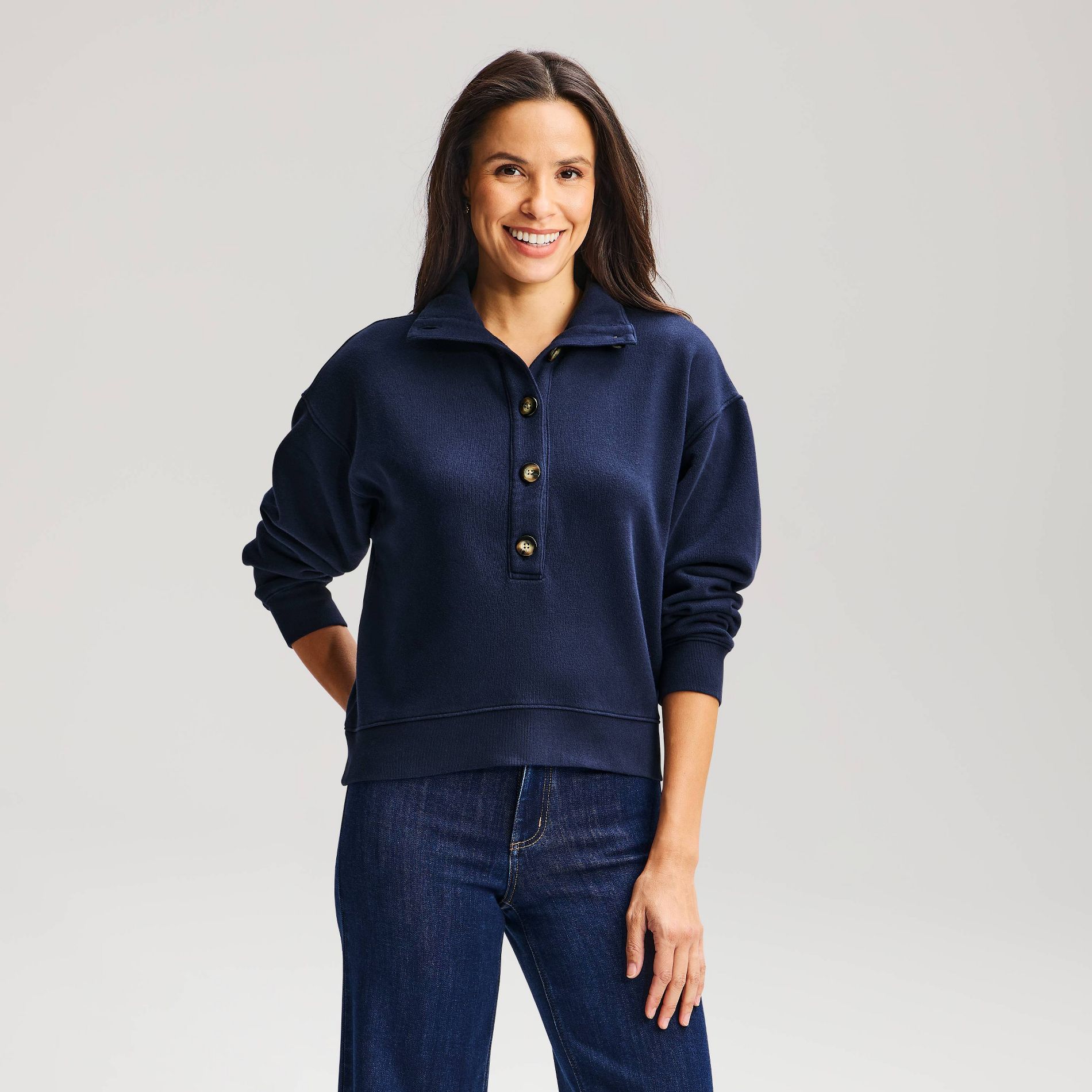 Women's Long Sleeve Button-Front Sweatshirt - Universal Thread™
