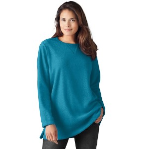 Woman Within Plus Size High Pile Fleece Sweatshirt - 1 of 4