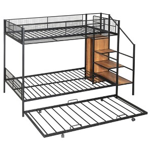 NicBex Twin Over Full Bunk Bed with Guardrail and Trundle,Metal Twin Loft Bed with Lateral Storage Ladder and Wardrobe,Bunk Beds for Bedroom - 1 of 4