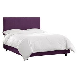 Full Arcadia Nailbutton Velvet Upholstered Bed Velvet Aubergine - Skyline Furniture
