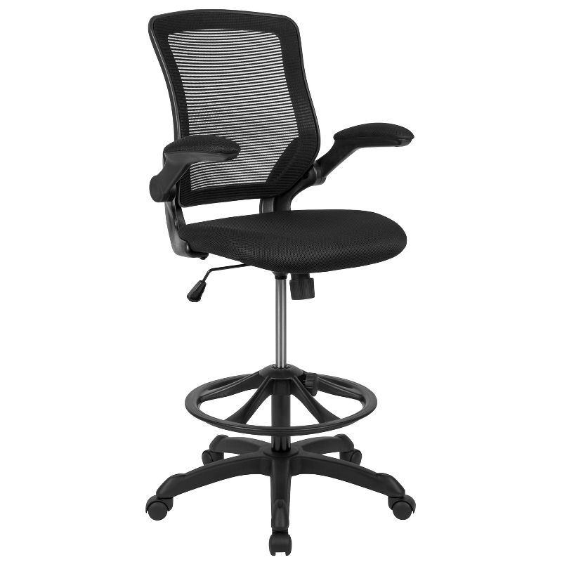 Flash Furniture Mid-Back Mesh Ergonomic Drafting Chair with Adjustable Foot Ring and Flip-Up Arms, 1 of 17