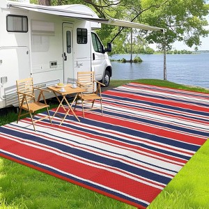 Outdoor Rug Waterproof Patio Rug, Reversible Plastic Outside Carpet, Striped Camping Straw Rugs, for RV Deck Balcony Backyard - 1 of 4