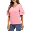 Womens V Neck Tunic Blouse Tiered Short Sleeves Loose Fit Summer Top Shirts - 2 of 3