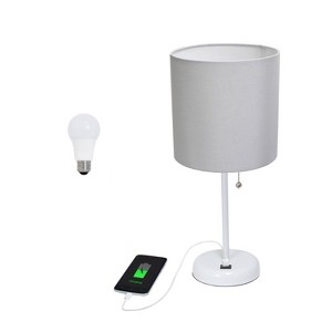 Creekwood Home Oslo 19.5" USB Port Feature Metal Table Desk Lamp in White with Feit LED (Includes LED Light Bulb) Gray - 1 of 4