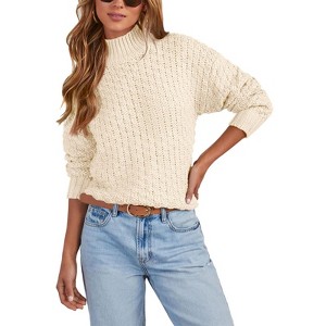 Coolmee Womens Turtleneck Sweaters Casual Long Sleeve Pullover Chunky Knit Jumper Tops - 1 of 4