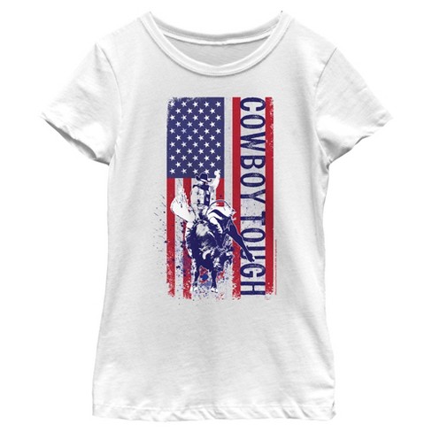 Rodeo Bull Rider Patriotic American Flag T-Shirt for Cowboys